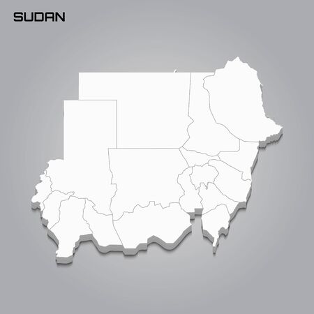 Sudan 3d map with borders of regions. Vector illustrationのイラスト素材