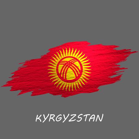 Grunge styled flag of Kyrgyzstan. Brush stroke backgroundのイラスト素材