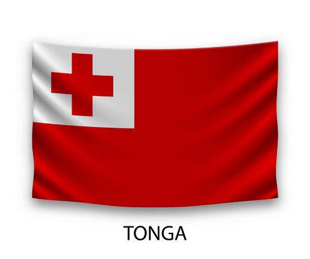 Hanging silk flag of Tonga. Vector illustration.のイラスト素材