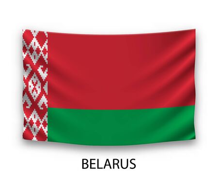 Hanging silk flag of Belarus. Vector illustration.のイラスト素材