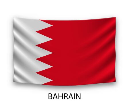 Hanging silk flag of Bahrain. Vector illustration.のイラスト素材