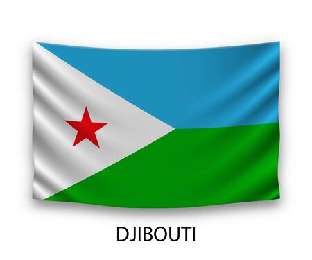 Hanging silk flag of Djibouti. Vector illustration.のイラスト素材