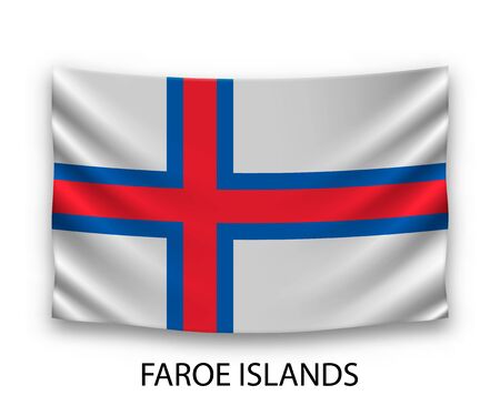 Hanging silk flag of Faroe Islands. Vector illustration.のイラスト素材