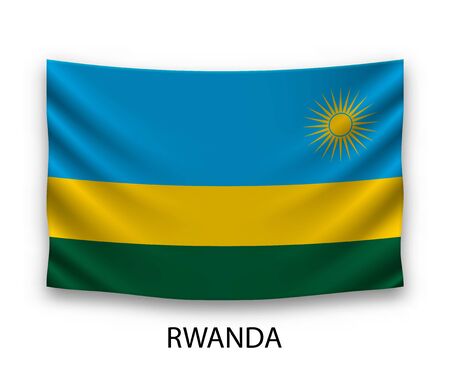 Hanging silk flag of Rwanda. Vector illustration.のイラスト素材