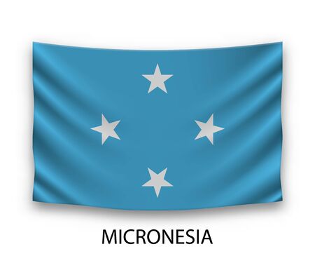 Hanging silk flag of Micronesia. Vector illustration.のイラスト素材
