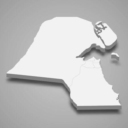3d map of Kuwait with borders of regionsのイラスト素材
