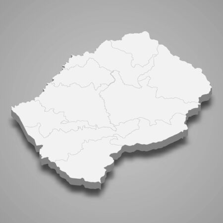 3d map of Lesotho with borders of regionsのイラスト素材