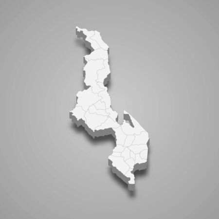 3d map of Malawi with borders of regionsのイラスト素材