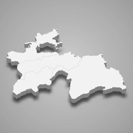 3d map of Tajikistan with borders of regionsのイラスト素材