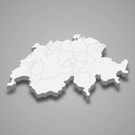 3d map of Switzerland with borders of regionsのイラスト素材