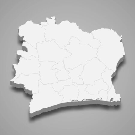 3d map of Ivory Coast with borders of regionsのイラスト素材