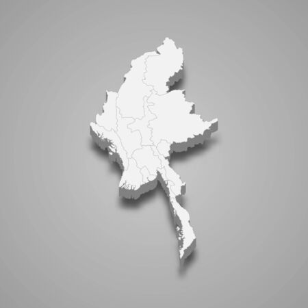 3d map of Myanmar with borders of regionsのイラスト素材
