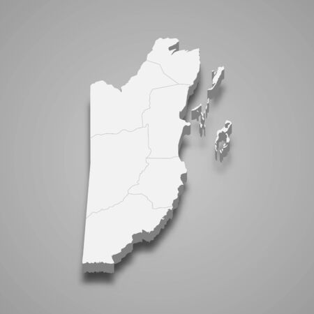 3d map of Belize with borders of regionsのイラスト素材