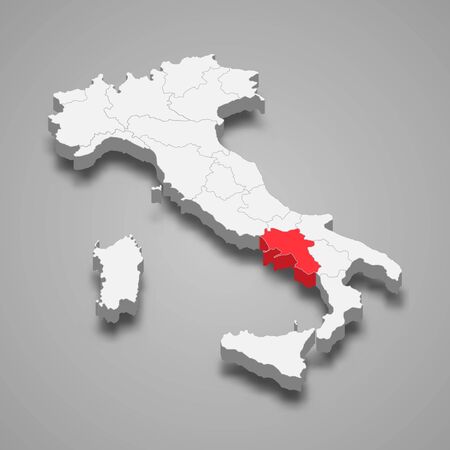 Campania region location within Italy 3d mapのイラスト素材