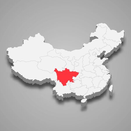 Sichuan province location within China 3d mapのイラスト素材