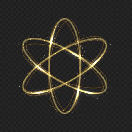 Vector circle golden light tracing effect. Glowing magic fire atom orbit trace traceのイラスト素材