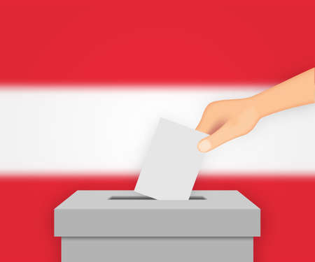 Austria vote election banner background. Ballot Box with blurred flagのイラスト素材