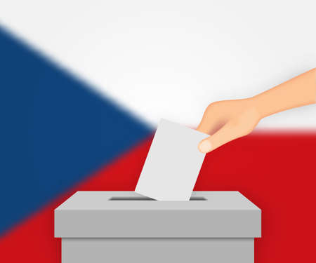 Czech Republic vote election banner background. Ballot Box with blurred flagのイラスト素材