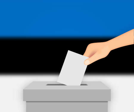 Estonia vote election banner background. Ballot Box with blurred flag
