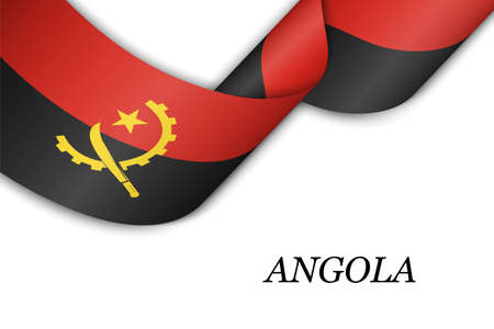 Waving ribbon or banner with flag of Angola. Template for independence day poster designのイラスト素材