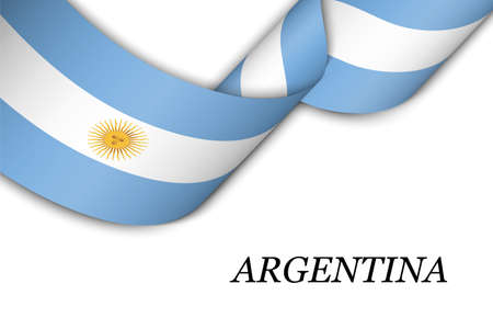 Waving ribbon or banner with flag of Argentina. Template for independence day poster designのイラスト素材