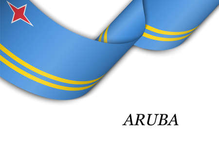 Waving ribbon or banner with flag of Aruba. Template for independence day poster designのイラスト素材