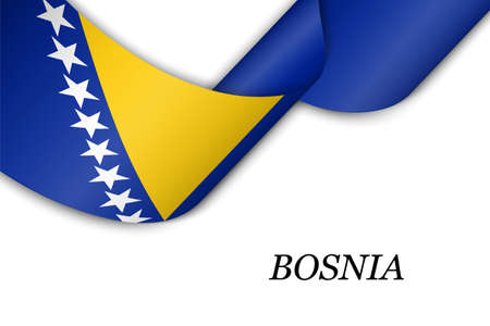 Waving ribbon or banner with flag of Bosnia. Template for independence day poster designのイラスト素材
