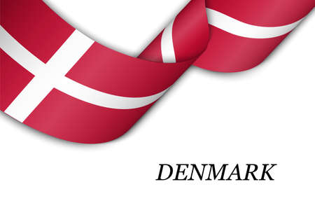 Waving ribbon or banner with flag of Denmark. Template for independence day poster designのイラスト素材