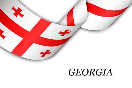 Waving ribbon or banner with flag of Georgia. Template for independence day poster designのイラスト素材