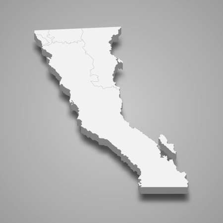 3d map of Baja California is a state of Mexico, vector illustrationのイラスト素材