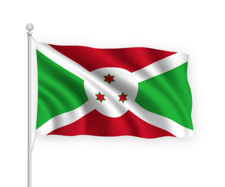3d waving flag Burundi on flagpole Isolated on white background.のイラスト素材