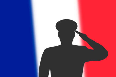 Solder silhouette on blur background with France flag. Template for memorial dayのイラスト素材