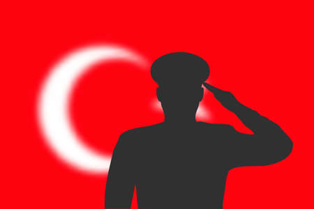 Solder silhouette on blur background with Turkey flag. Template for memorial day