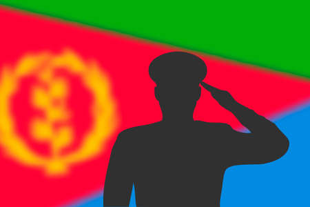 Solder silhouette on blur background with Eritrea flag. Template for memorial dayのイラスト素材