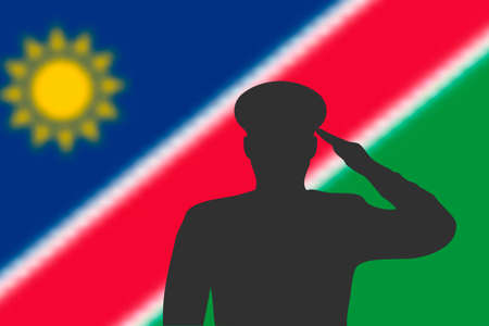 Solder silhouette on blur background with Namibia flag. Template for memorial dayのイラスト素材
