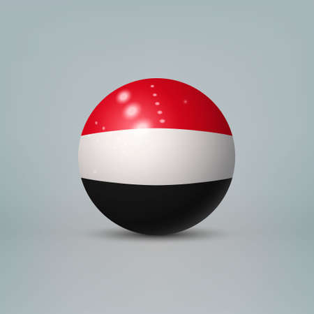 Realistic glossy plastic ball or sphere with flag of Yemenのイラスト素材