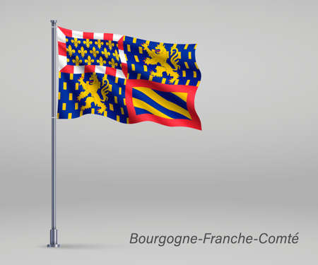 Waving flag of Bourgogne-Franche-Comte - region of France on flagpole. Template for independence dayのイラスト素材