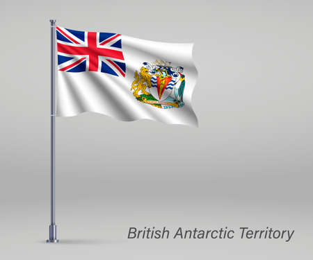 Waving flag of British Antarctic Territory - territory of United Kingdom on flagpole. Template for independence dayのイラスト素材
