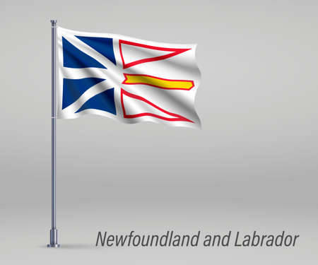 Waving flag of Newfoundland and Labrador - province of Canada on flagpole. Template for independence day posterのイラスト素材