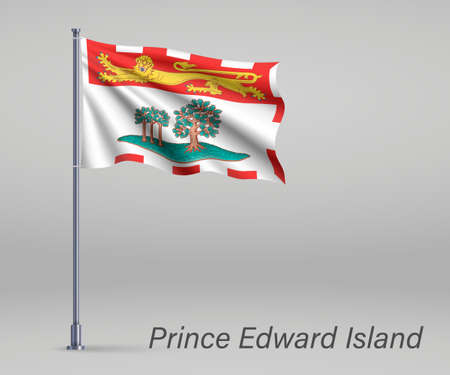 Waving flag of Prince Edward Island - province of Canada on flagpole. Template for independence day posterのイラスト素材