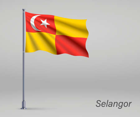 Waving flag of Selangor - state of Malaysia on flagpole. Template for independence day posterのイラスト素材