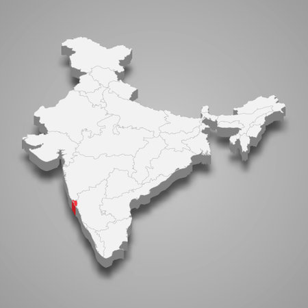 Goa state location within India 3d isometric mapのイラスト素材