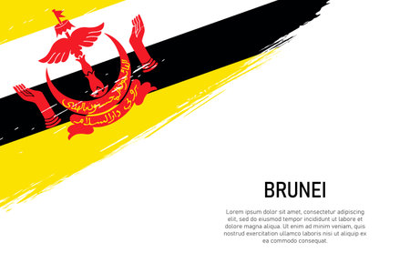 Grunge styled brush stroke background with flag of Brunei. Template for banner or poster.のイラスト素材