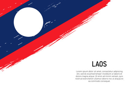 Grunge styled brush stroke background with flag of Laos. Template for banner or poster.のイラスト素材