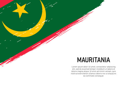 Grunge styled brush stroke background with flag of Mauritania. Template for banner or poster.のイラスト素材