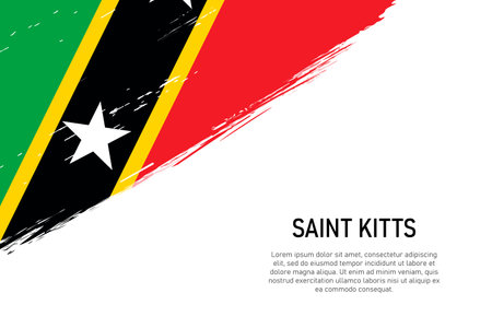 Grunge styled brush stroke background with flag of Saint Kitts. Template for banner or poster.のイラスト素材