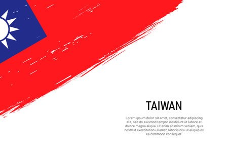 Grunge styled brush stroke background with flag of Taiwan. Template for banner or poster.のイラスト素材