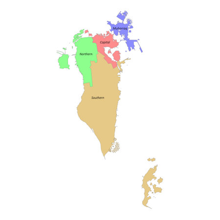 High quality colorful labeled map of Bahrain with borders of the regionsのイラスト素材