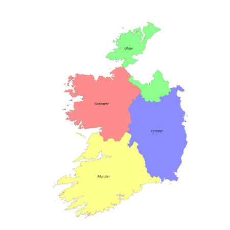 High quality colorful labeled map of Ireland with borders of the regionsのイラスト素材