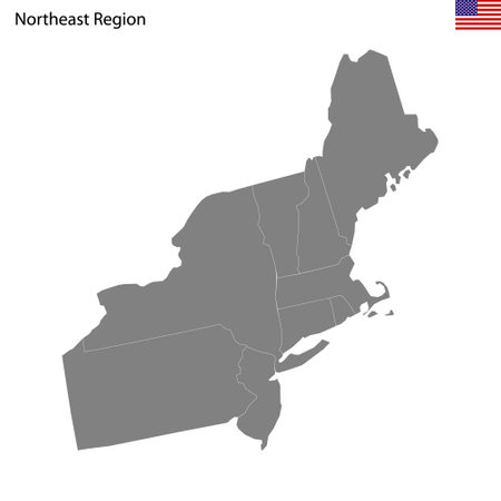High Quality map of Northeast region of United States of America with borders of the statesのイラスト素材